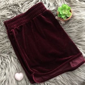 Maroon velvet shorts